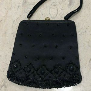 VINTAGE Soure Black Beaded Purse New York fringe
